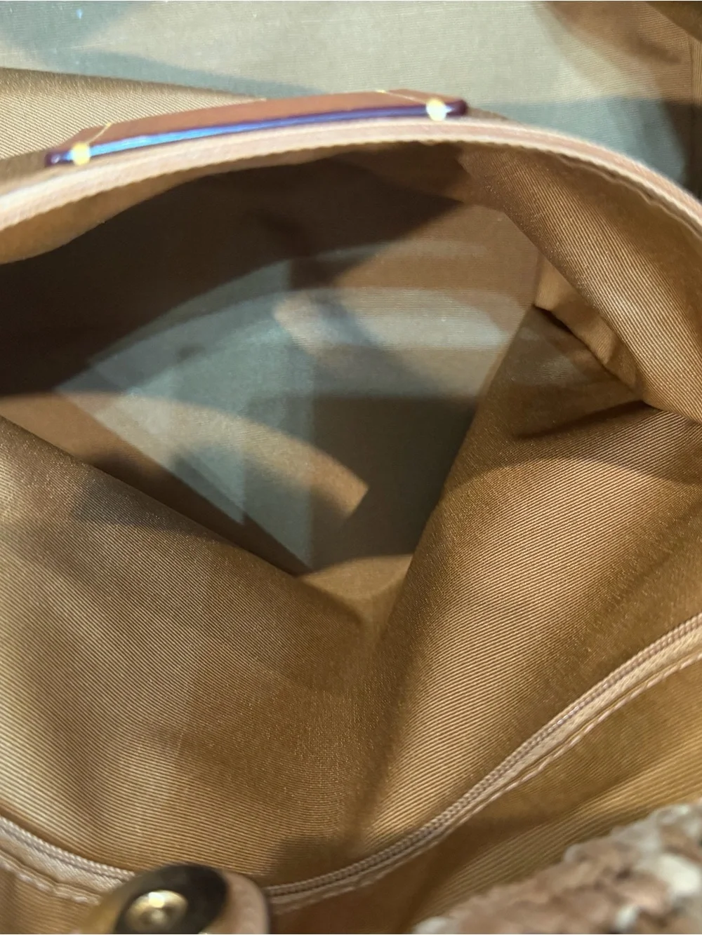 Coach Straw Woven Tote Brown & Tan w/ Leather Double Handles Snap, Lined, Charm